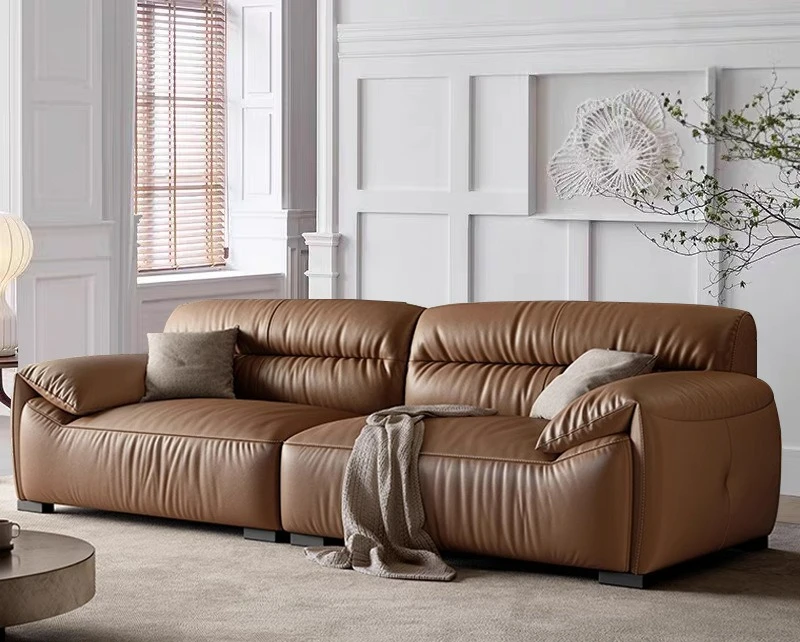 

Customizable Italian minimalist living room top leather sofa modern straight row down high back