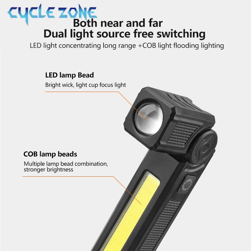 Powerful COB Flashlight Handheld Folding Lamp Camping Working Torch with Magnet Car Inspection Outdoor Red Warning Flash Lights