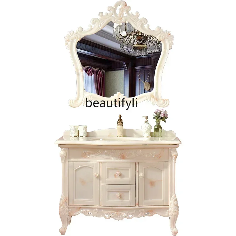 LXBathroom Cabinet Combination Bathroom Jade Light Luxury Floor-Standing Washstand Wash Basin CabinetSSS