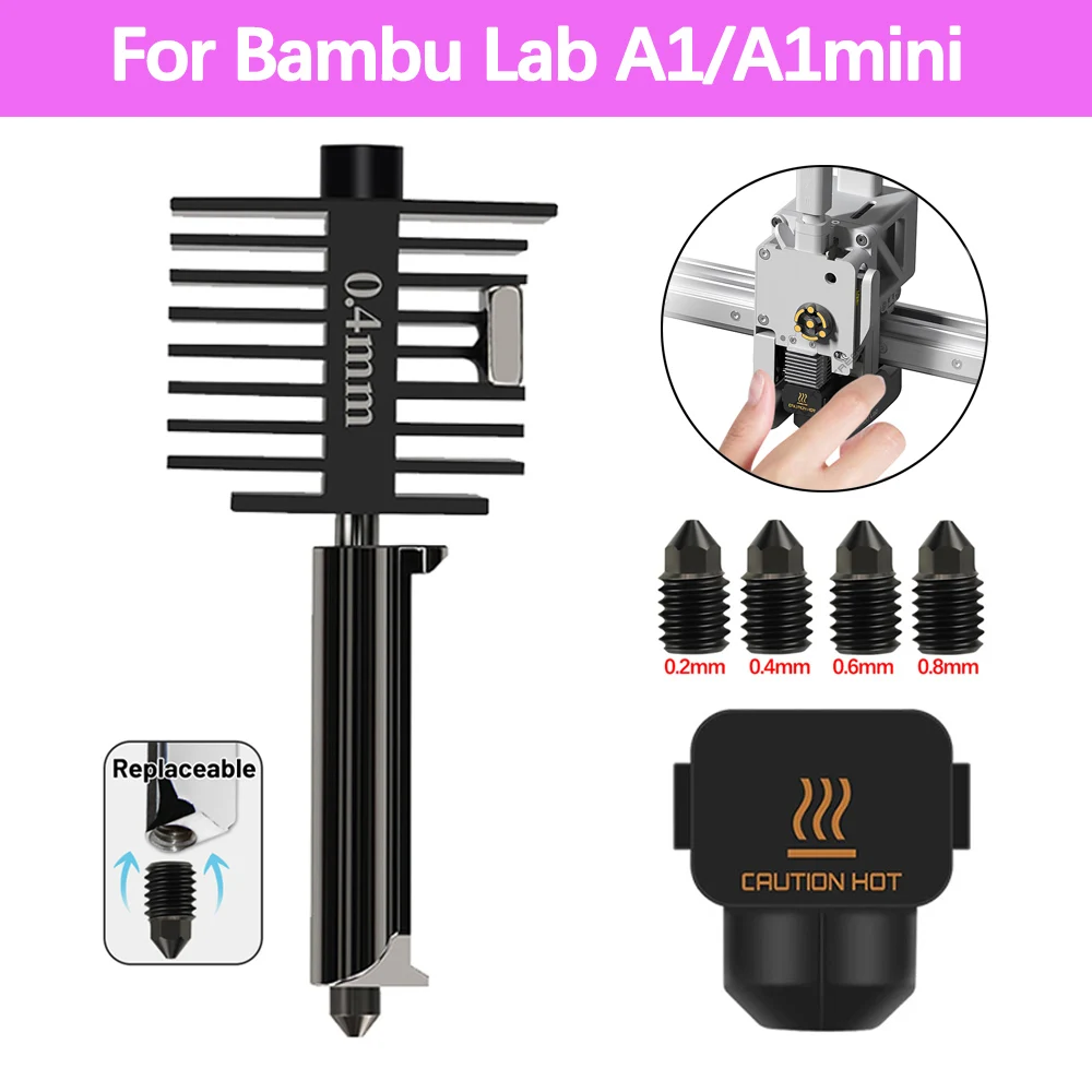 

Hotend Kit For Bambu Lab A1/A1 Mini Fast Speed Printing Head Assembly Thermistor Heater 0.2/0.4/0.6/0.8mm Hardened Steel Nozzle
