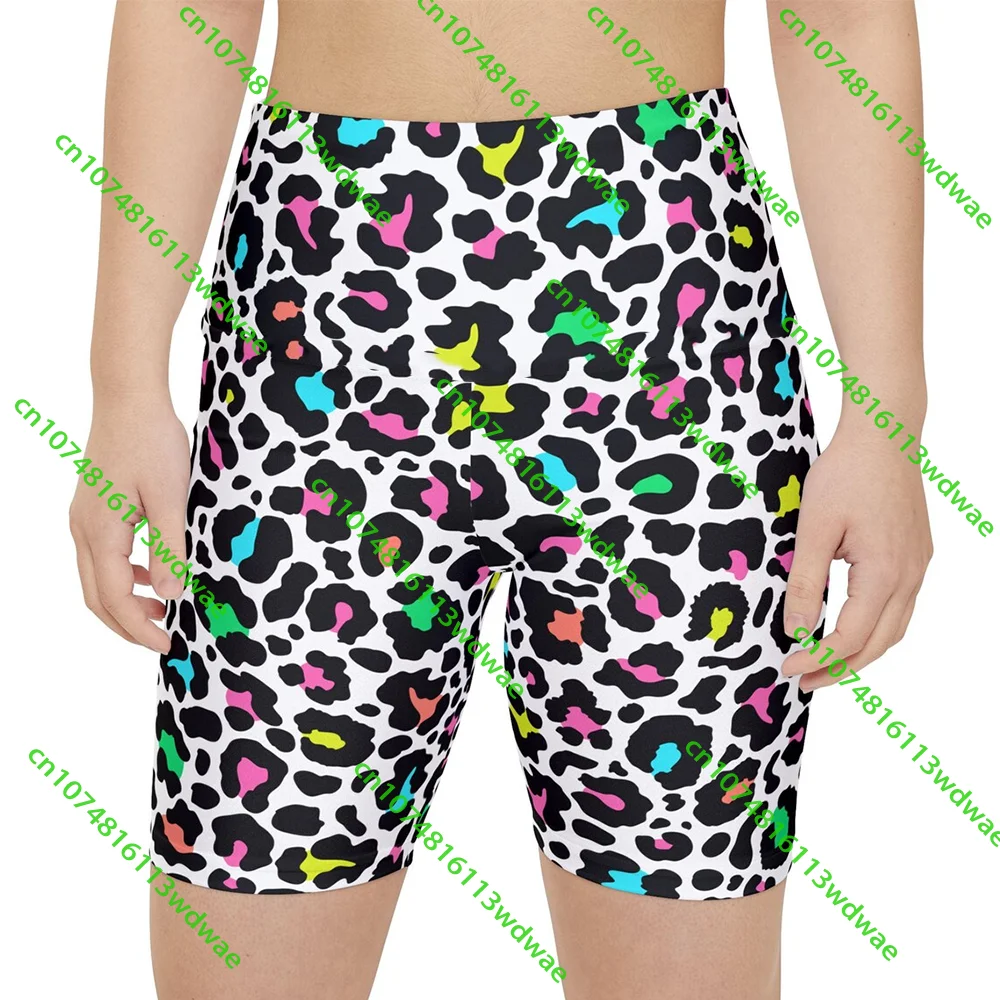 Neon Leopard Print Biker Shorts High-Waisted Compression Shorts Trendy Colorful Activewear for Women Yoga Fitness Casual Shorts