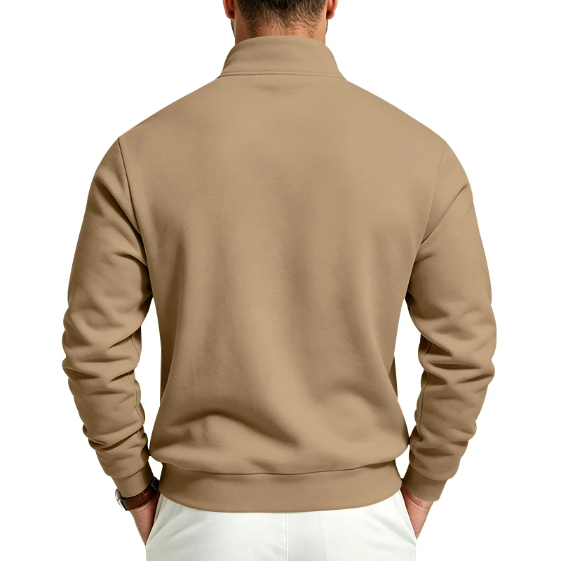 Herren-Sweatshirt mit Fleecefutter für Herbst und Winter, Stehkragen, halber Reißverschluss, langärmelig, einfarbig, warme Freizeitjacke – Detail 12