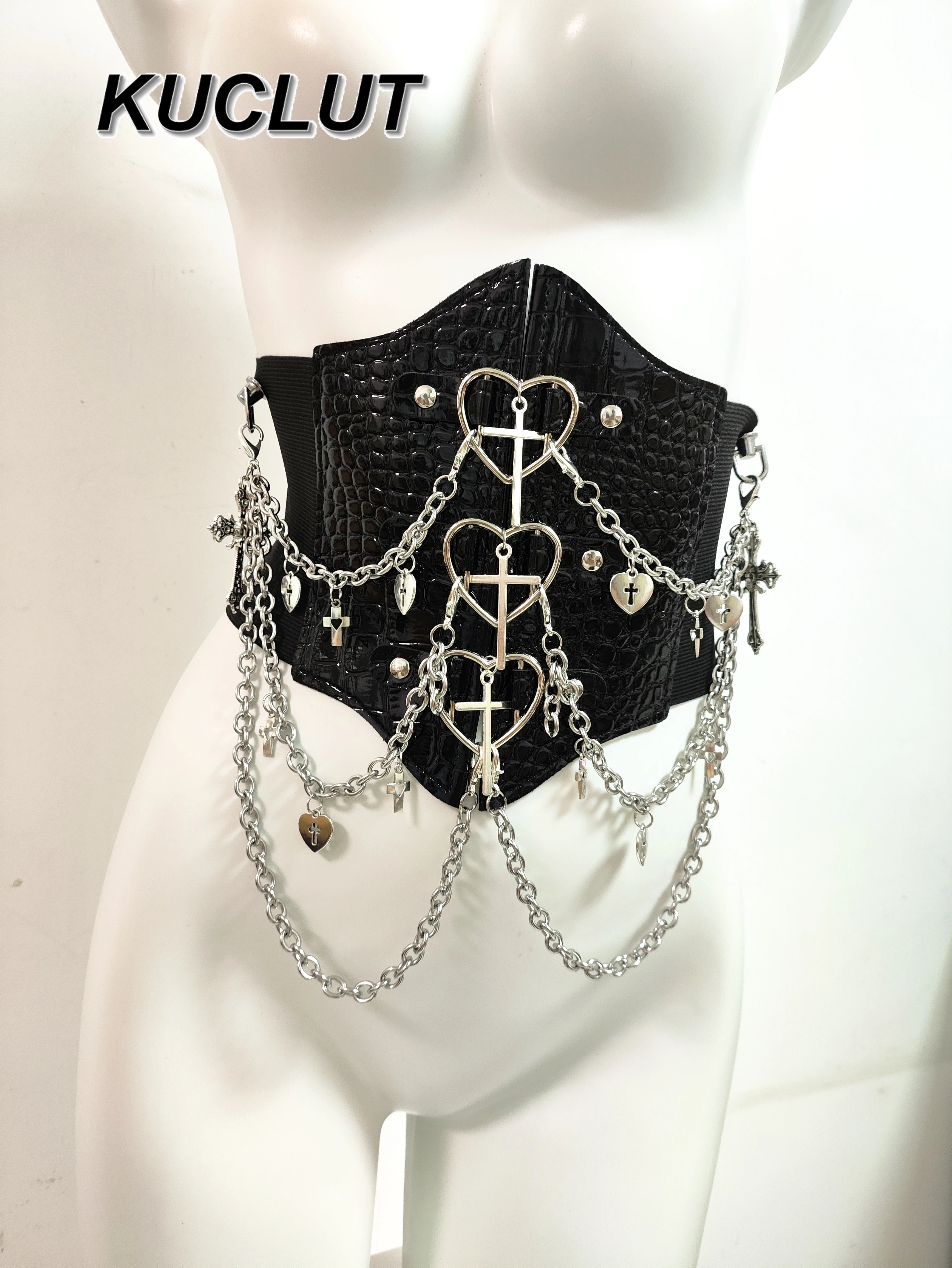 فتاة Cummerbunds القلب عبر سلسلة الفيلكرو حزام الخصر فاسق Y2K نمط مرحلة الأداء زي الملحقات للنساء