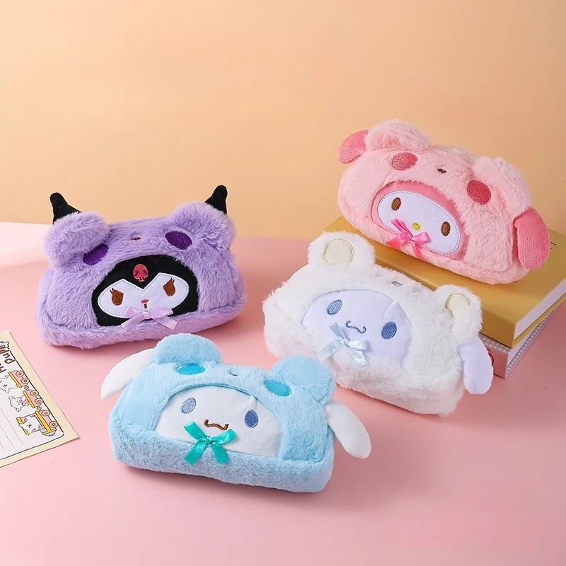 Bonito olá kitty lápis caso moda dos desenhos animados anime kuromi pelúcia cinnamoroll saco de cosméticos estudante papelaria presentes do feriado
