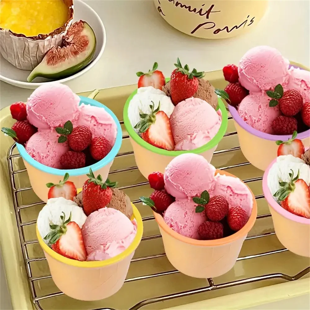Ice Cream Bowl And Spoon Plastic Reusable Ice Cream Bowl Cartoon Egg Cone Children Fruit Dessert Bowl Kitchen Accessories