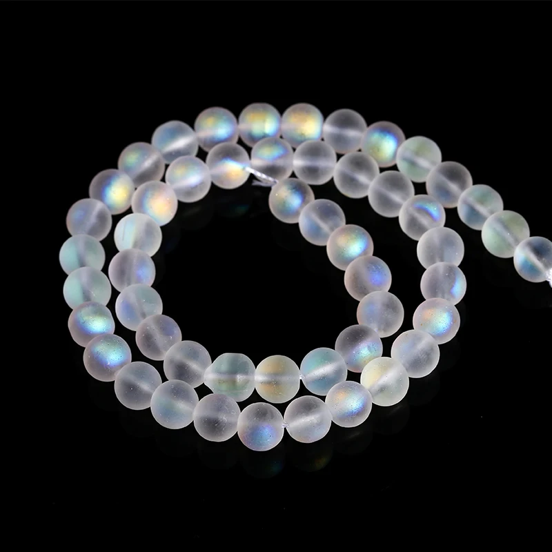 6 8 10 مللي متر ماتي أورورا كريستال زجاج الخرز الجولة متجمد هالة حبة AB لامعة Moonstone لصنع المجوهرات عقد دي اي واي سوار