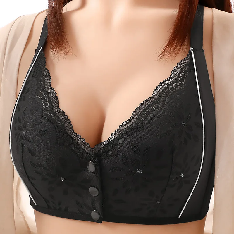 Ladies Fashionable Front Opening Buckle Without Steel Ring Bra Seamless Breathable Large Chest Small Gathering Anti Sagging Bra