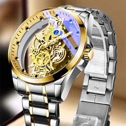 Business Watch Fashion Men's Watch 30M Waterproof  Rhinestone Hollow skeleton Stainless Steel watch Strap Quartz Watch A4281