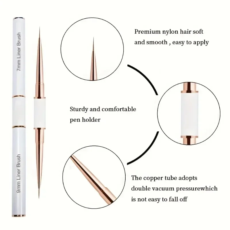 Pennelli per nail art a doppia estremità da 5 pezzi Pennelli per nail art a doppia estremità per linee lunghe, strumenti professionali per unghie