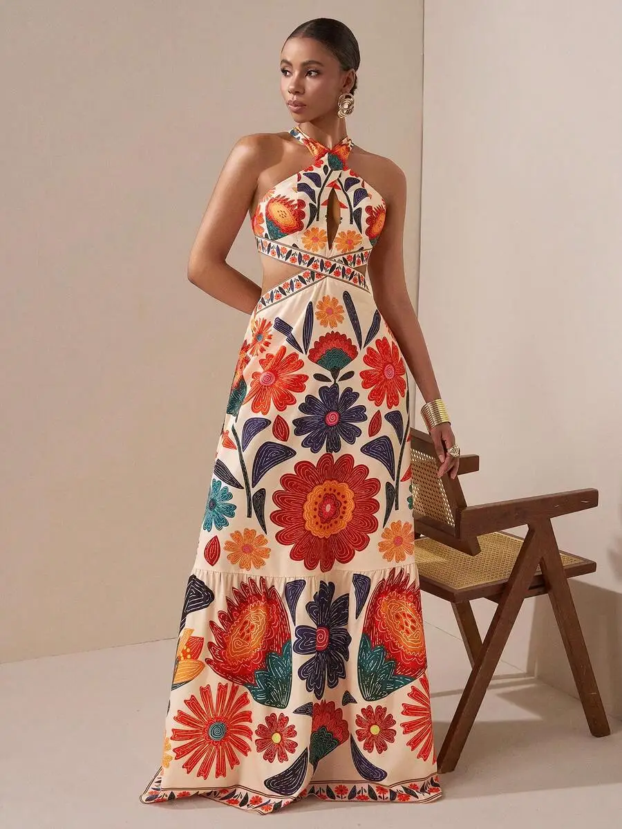 2025年ニューウェーブウェディングシーズン シミアンスタイル カラフルバケーション デイリーデート 誕生日パーティー クロスホルターネック ホロー