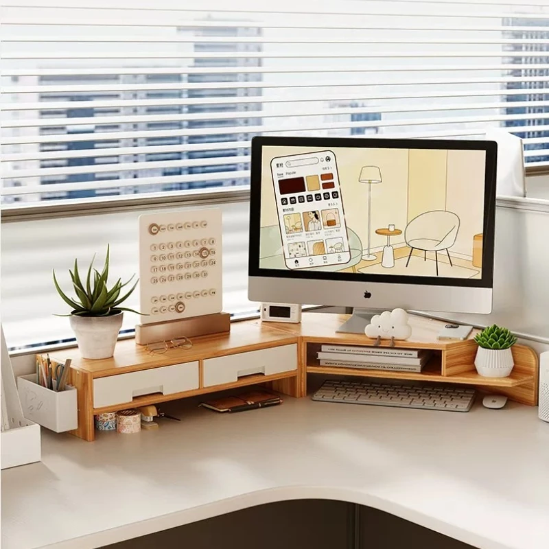 Creative Monitor Holder with Drawer Office Corner Monitors Storage Riser Stand Desktop Computer Organizer Support Monitors Base