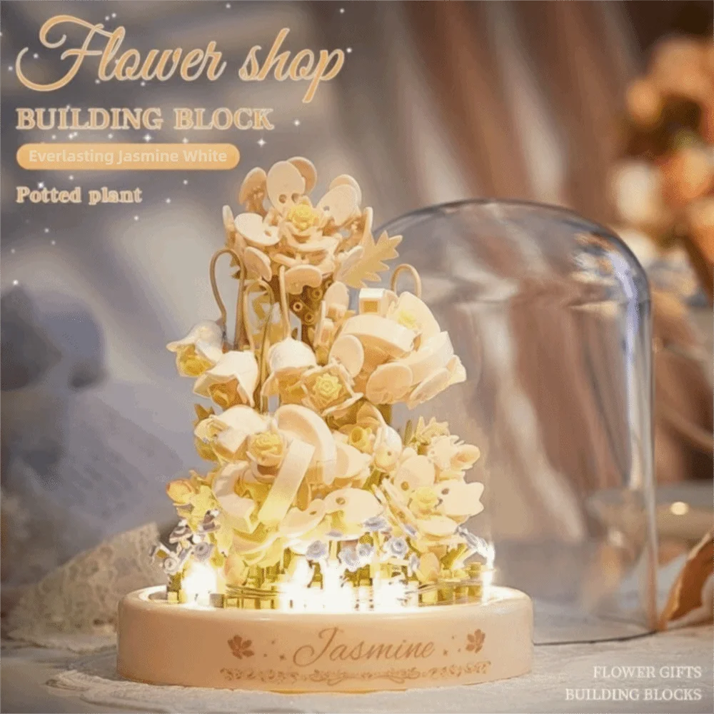 Bloques de Construcción de Árbol de Sakura con Luz Ambiental, Diseño Exquisito, Microbloques de Construcción, Bloques de Ensamblaje de Flores, Decoración de Plantas en Maceta