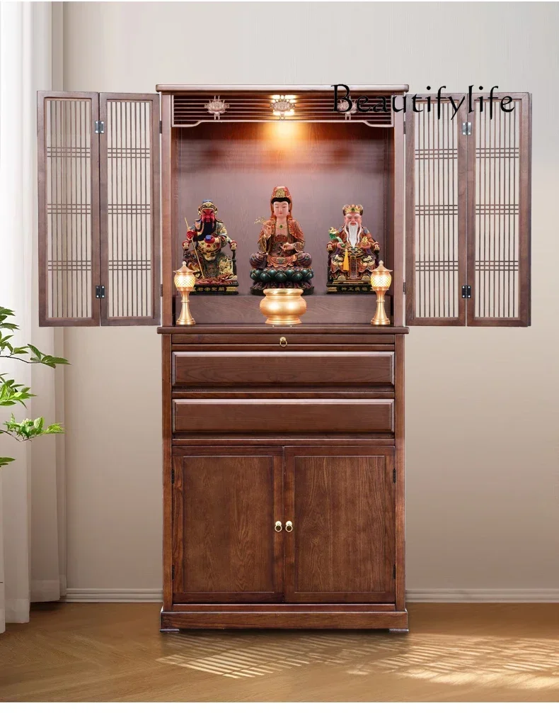 

Nordic medieval style solid wood offering cabinet door offering cabinet shrine God of Wealth