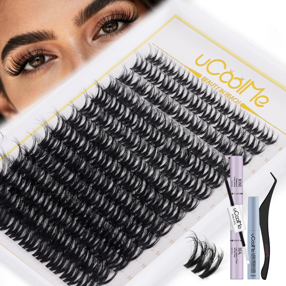 uCoolMe Lashes Lyra 3D Effect Voluminous Lash Clusters Kit Bond and Seal Remover Waterproof Long-lasting DIY Eyelashes Extension