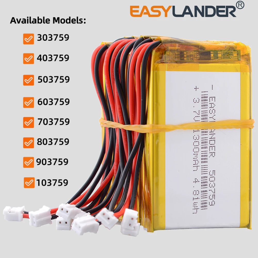 10 قطعة/الوحدة JST2.0 2Pin 503759 3.7V 1300mAh ليثيوم بوليمر بطارية ليثيوم أيون يبو 303759 403759 603759 703759 803759 903759 103759