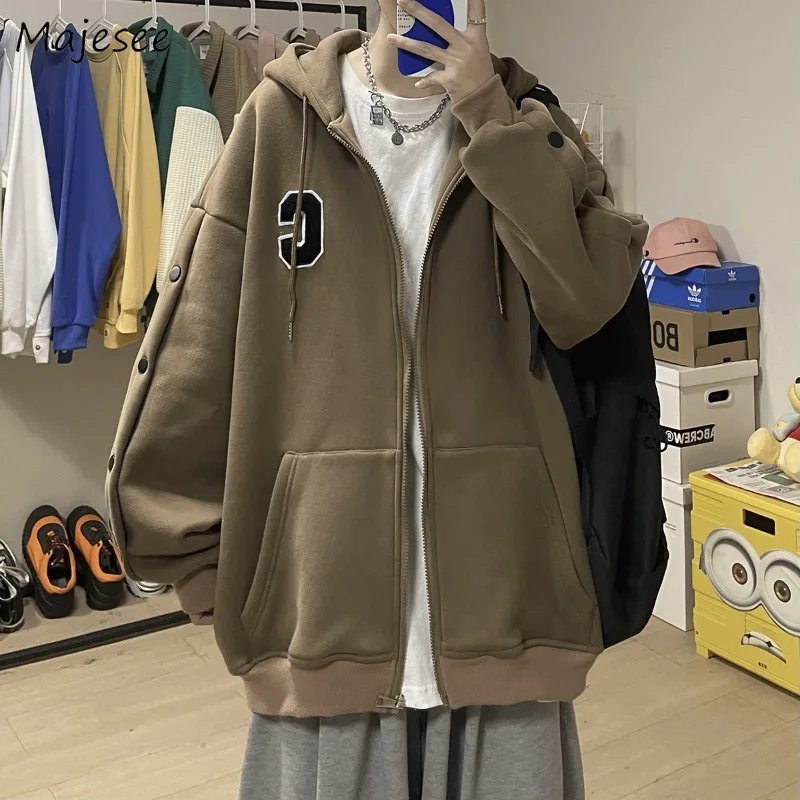 High Street Front Pocket Letter Fashion New Autumn Loose Ins Hooded Hoodies Men Button Fly Harajuku Y2k All-matching  Male