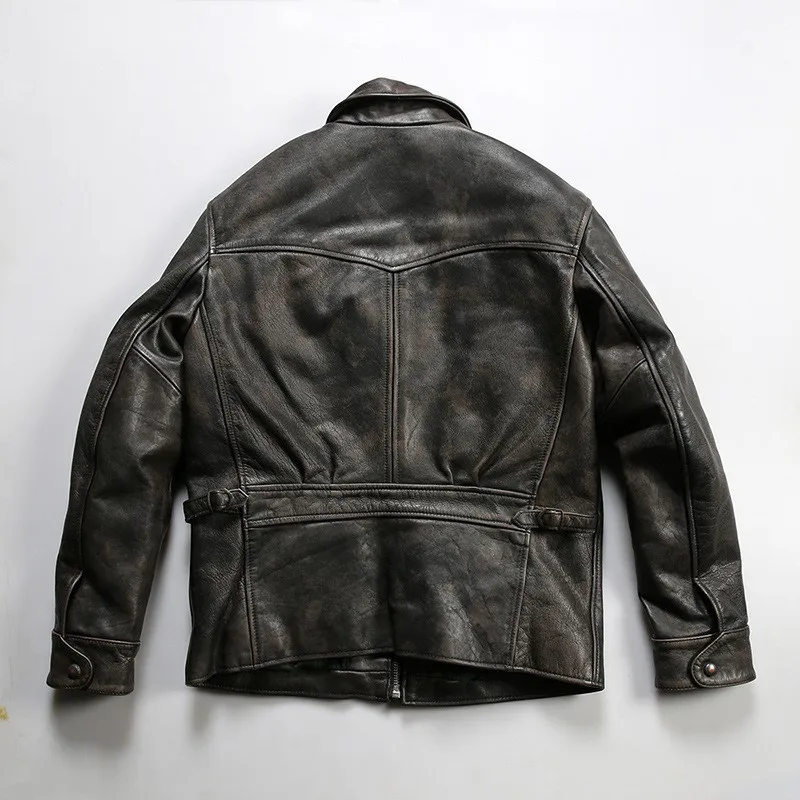 Two-color green tea core childlike leather men's lapel multi-pocket thickened cowhide