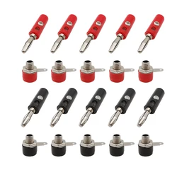 10Pair 4mm Banana Binding Post Adapter 4mm Banana Plug Male Female Socket Jack Test Terminal DIY Panel Mount Connector Red Black