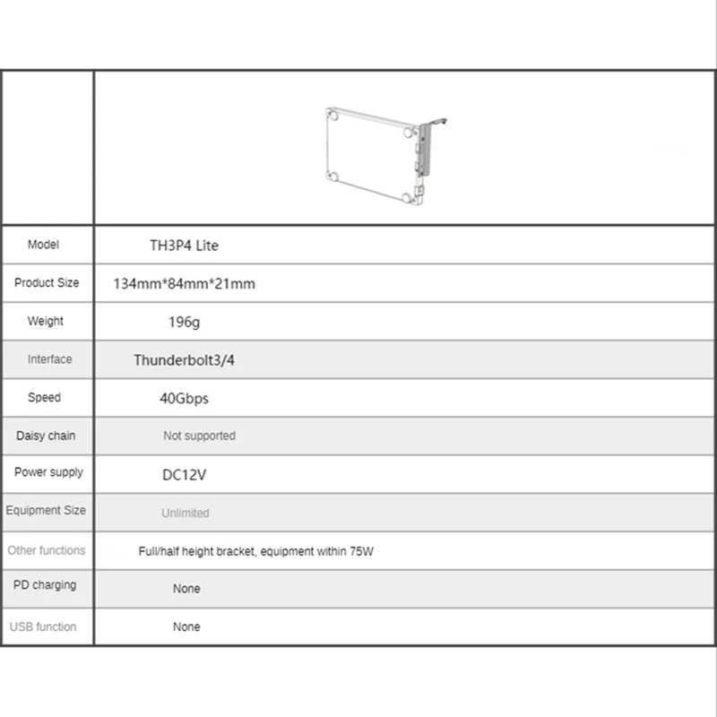 TH3P4 Lite Mini GPU Dock External Graphic Card Units For Thunder 3/4 40Gbps DC Power-Supply Installation