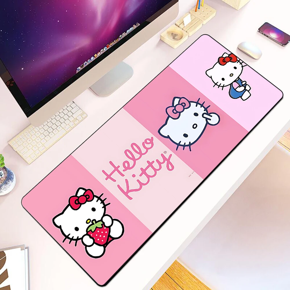 

Cute pink anime Hello Kitty Mousepad HD Printing Computer Gamers Locking Edge Non-slip Mouse Pad XXL90x40cm Keyboard PC Desk Pad