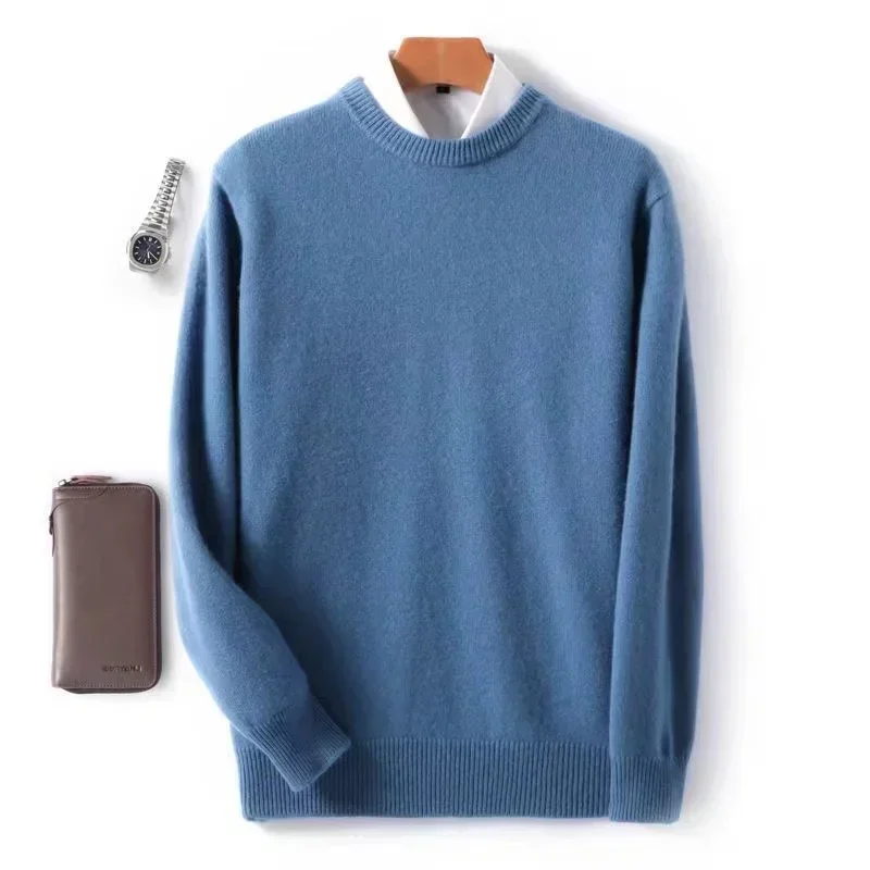 الخريف/الشتاء البلوز رجال الأعمال الكشمير الجولة الرقبة محبوك سترة صوفية سترة دافئة طويلة الأكمام سترة عالية الجودة