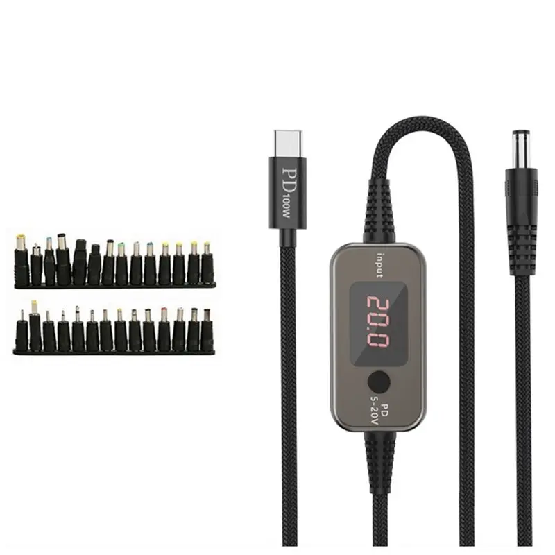 A23F-100W USB C To DC Power Boost Cable Type C To DC 5V/9V/12V/15V/20V Fast Charging Step-Up Converter Cord With Adapter