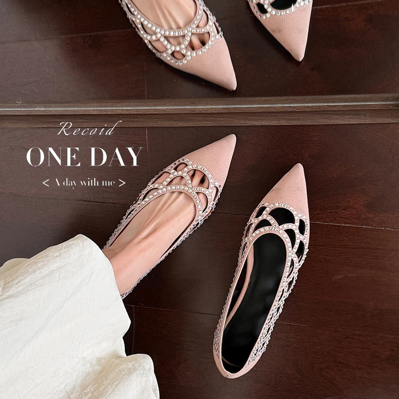 2026 new summer women sandals natural leather plus size 22-24.5cm  microfiber+sheepskin+pigskin pointed toe hollow women shoes