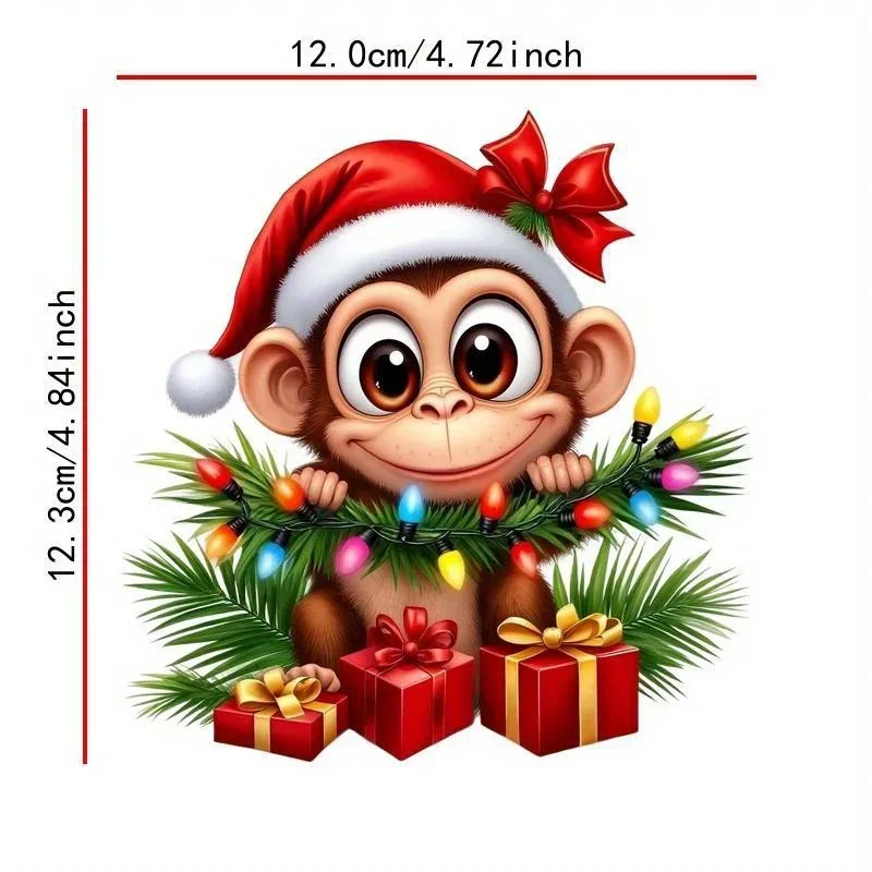 

1PC Festive Christmas Monkey Car Motorcycle Sticker, Lights & Gifts Design Decal for Auto Moto, Holiday Vehicle Sticker