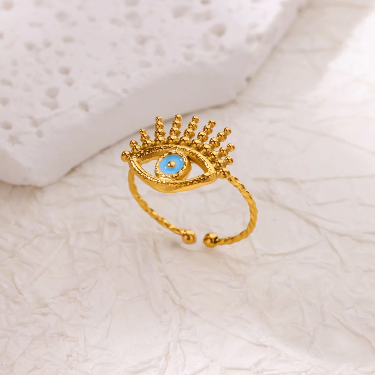 

Vintage Türkiye Devil's Eye Open Rings For Women Gold Color Enamel Stainless Steel Ring Ring Wedding Waterproof Jewelry Gift