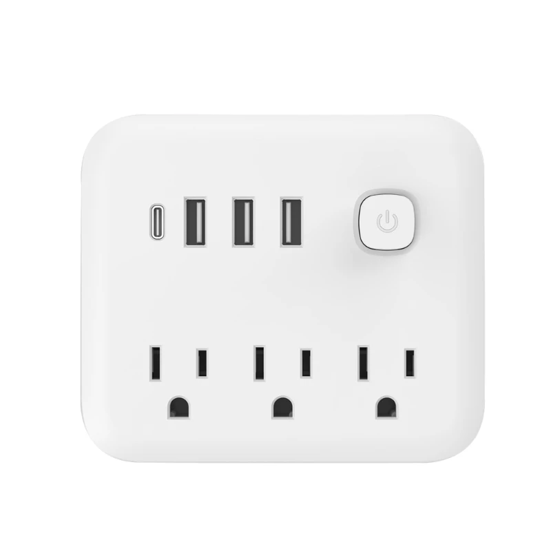 Electrical Socket Extender 3 Outlets, 3 USB, 1 Type C US Configuration Converters for America Plugs