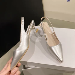 Fashion Female Shoes New Women's Pumps Solid Color Simple Mid Heel Shoes Sexy Pointed Toe Slingback Elegant Dress Shoes