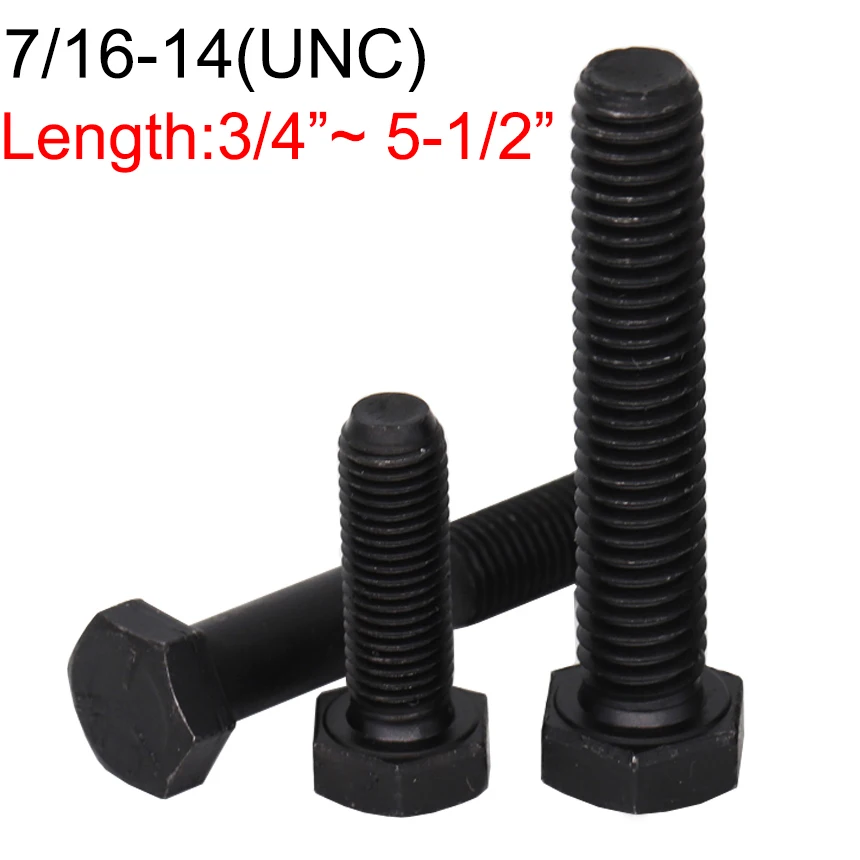 7/16-14 OD 3/4 1 2 3 5-1/2 Inch Black Steel UNC Unified National Coarse Thread External Outside Hex Hexagon Head CAP Screw Bolt