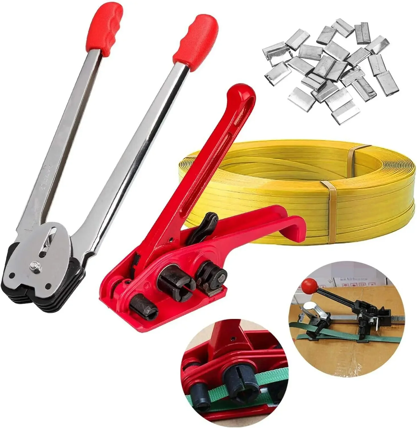 

Heavy Duty Manual 4 in 1 PET/PP Manual Strapping Tools Packing Machine Set Tensioner & Sealer 100m Packing Belt