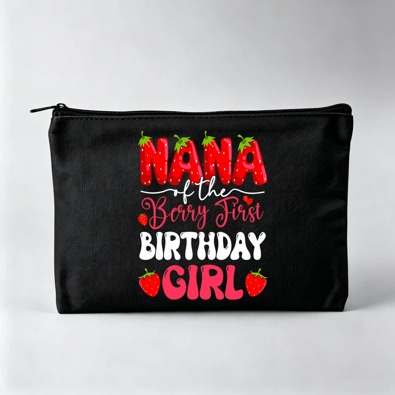 Strawberry Letter Print Makeup Bag, Typography Design Cosmetic Pouch for Daily Use