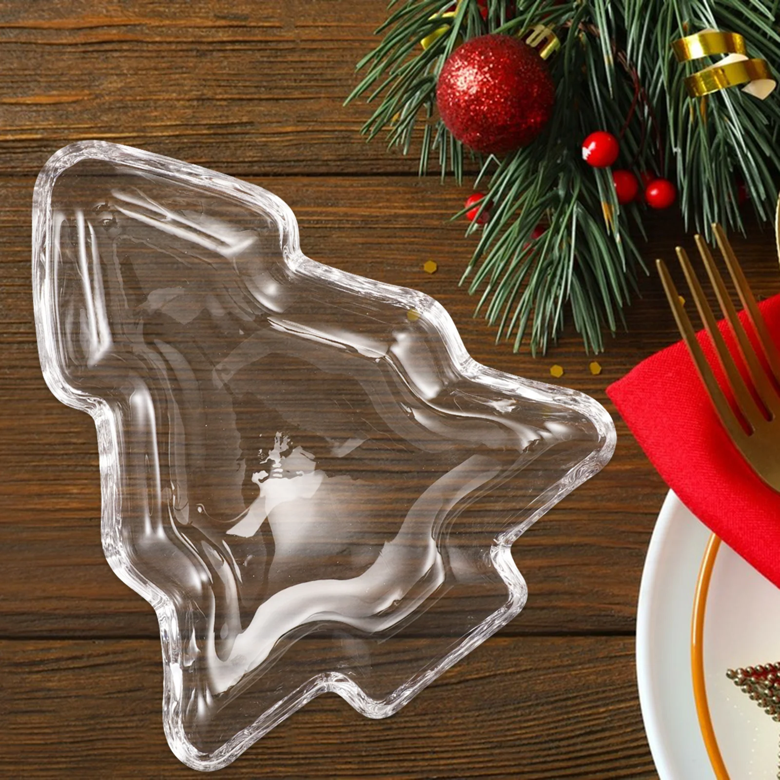 

Crystal Glass Christmas Tree Serving Tray Elegant Transparent Fruit Plate Holiday Candy Snack Dessert Platter Party Table Decor