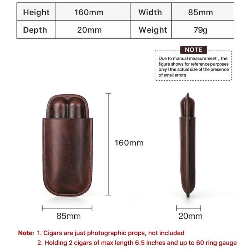 Przenośny skórzany futerał na cygara - Humidor do przechowywania wielu cygar w podróży - Prezent dla mężczyzn i ojców