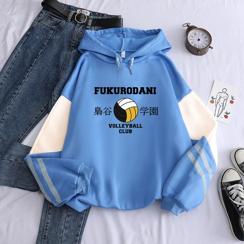 Haikyuu Anime Hoodies Funny Fukurodani Academy Volleyball Club Cartoon Logo Graphics Unisex Oversized Winter Long Sweatshirts