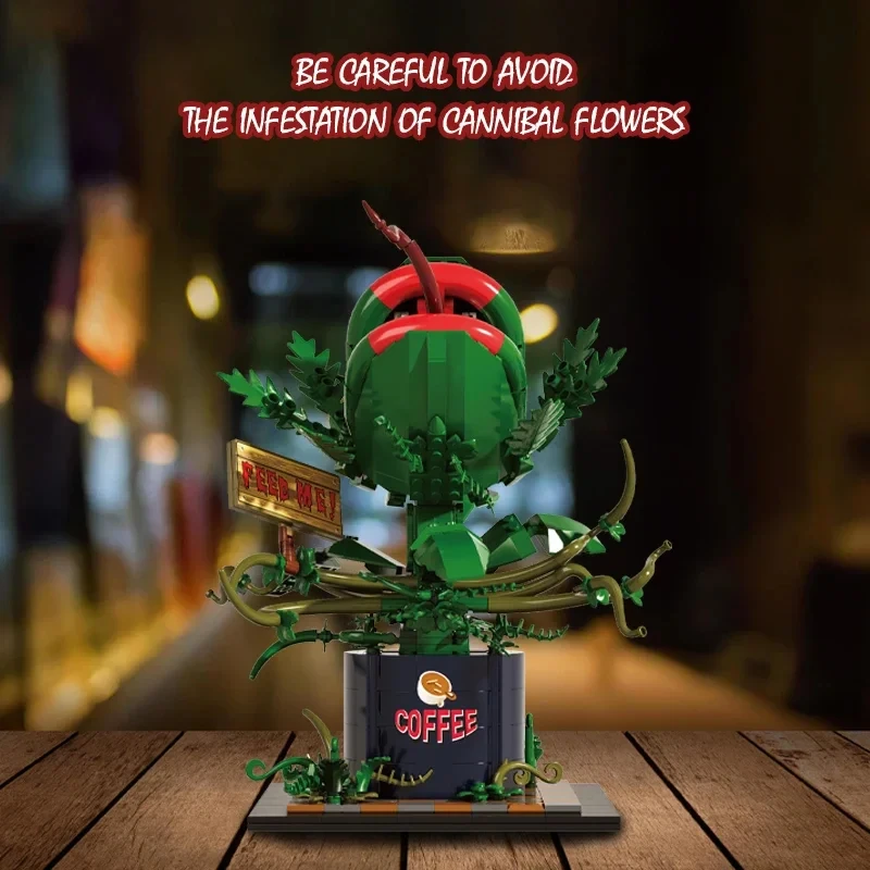 Horror Series Building Blocks Plant Flowers Horror Big Mouth Flower MOC Creative Building Blocks Assembly Ornament Halloween Gif