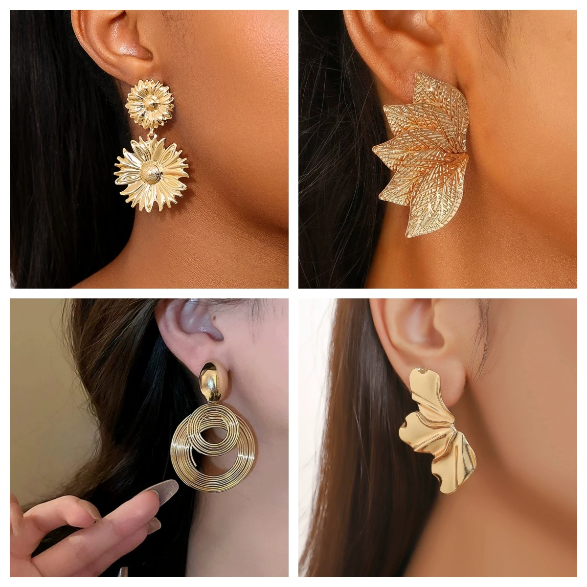 Minimalist Metal Drop Earrings for Women Exaggerated Geometric Personality Long Dangle Earrings Square Leaf Round Star Jewelry