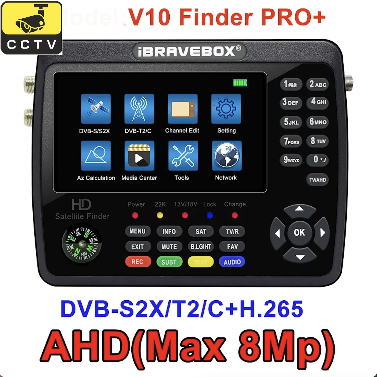 جهاز قياس iBRAVEBOX V10 Finder Pro+ جهاز قياس الأقمار الصناعية DVB-S/S2/S2X/T/T2/C/H.265+AHD(8MP) vs ST-5150 ws-6980 gtmedia V8 Finder2 pro