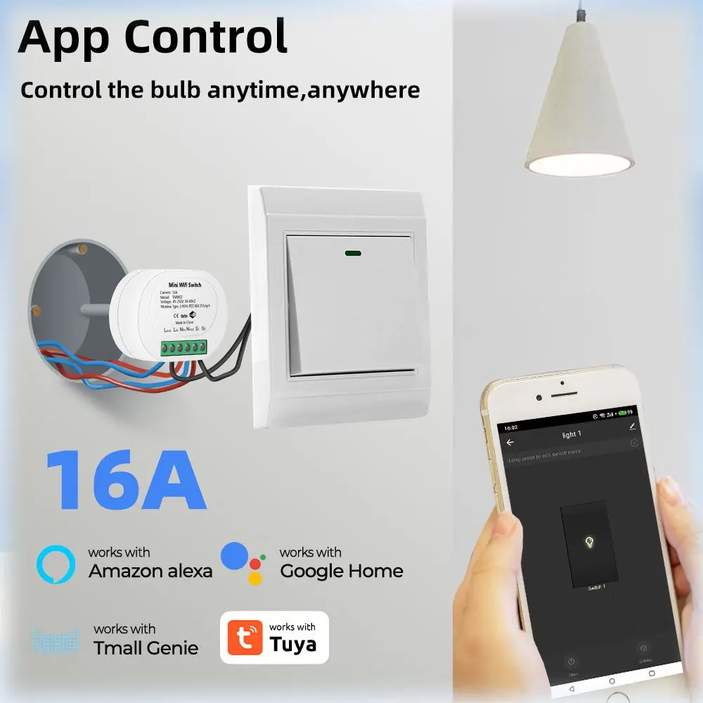 WiFi Smart 16A Mini Switch Single Double Control Voice Control Wireless Switches Timer Breaker Relay Work With Alexa Google Home