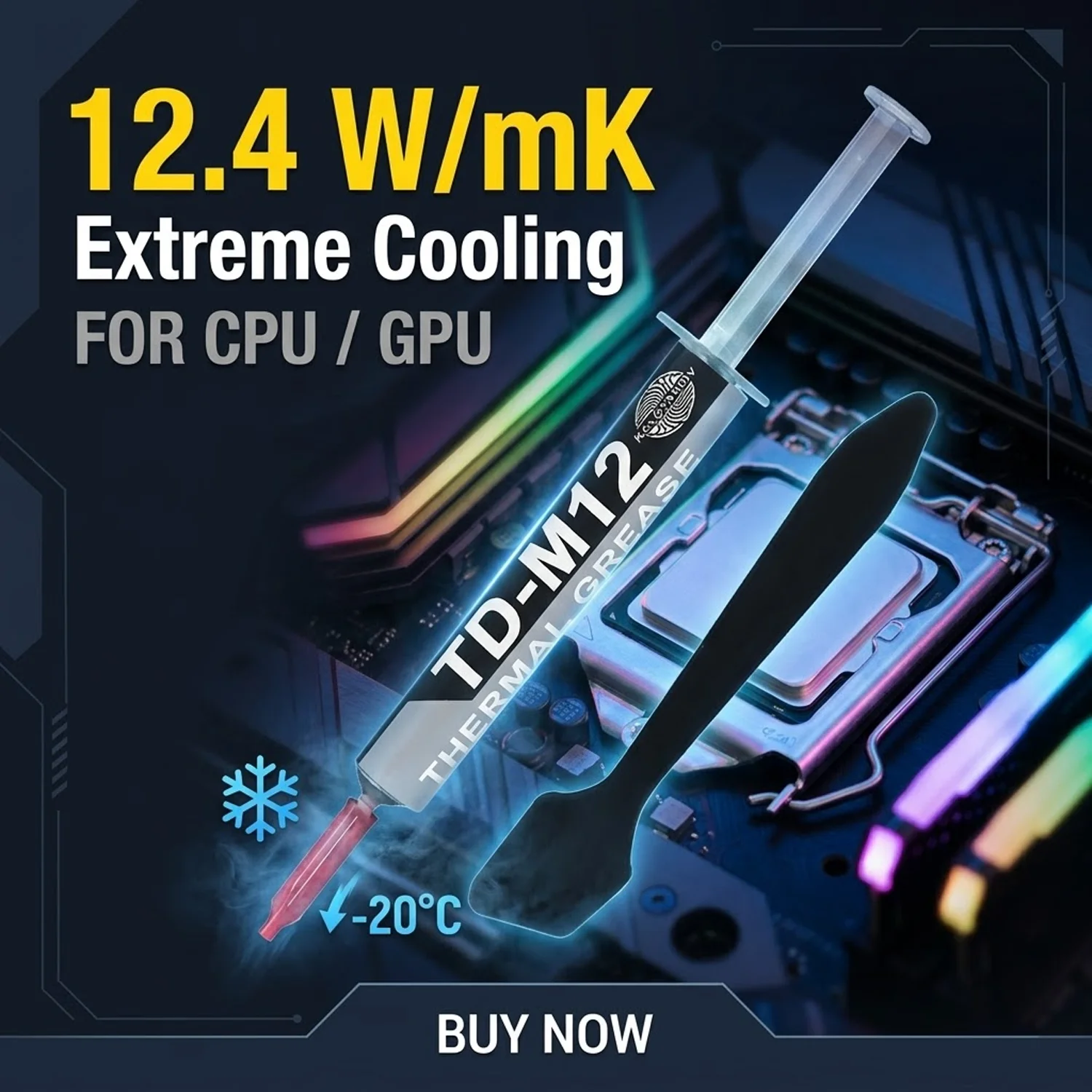 

Высокоэффективная термопаста TD-M12, теплопроводность 12.4 Вт/м-К, силиконовая паста для процессоров, графических процессоров, ноутбуков, настольных ПК, кулеров и вентиляторов, с скребком