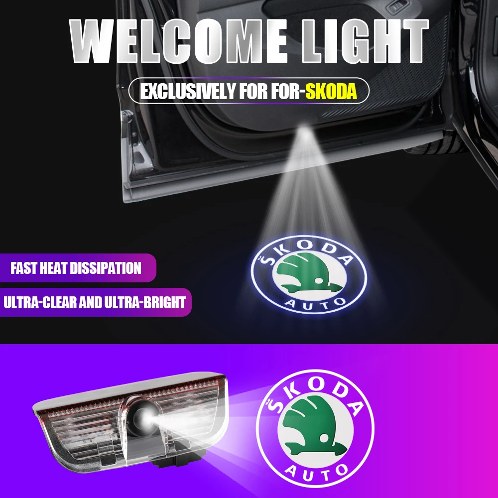 

2pcs Car HD Projector Lamp Car Door Wireless Welcome Light LED Decoration for Skoda Felicia MissionL Afriq Kamio Octavia Scala