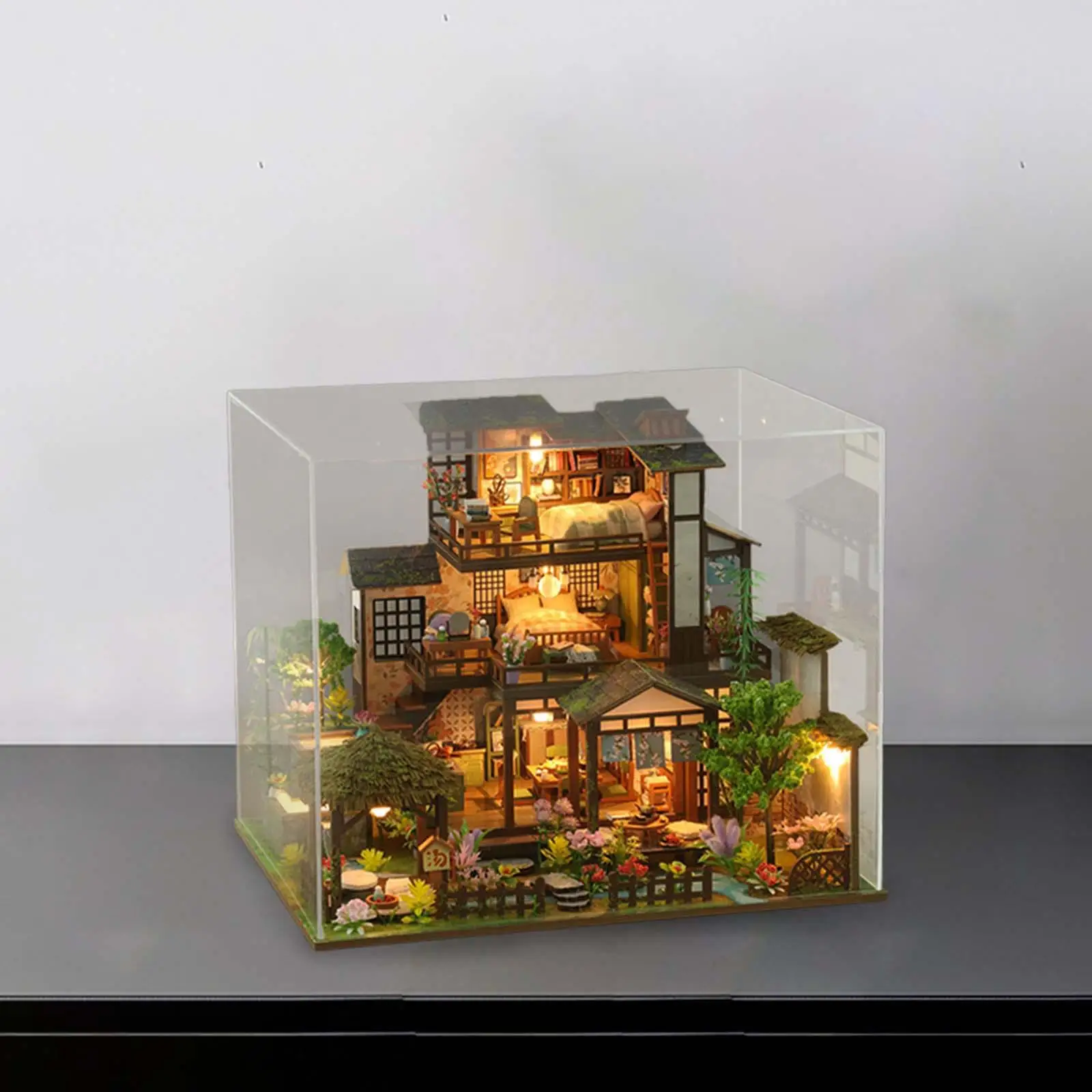 DIY Wooden Miniature Dollhouse with Funiture Miniature Garden House Handmade