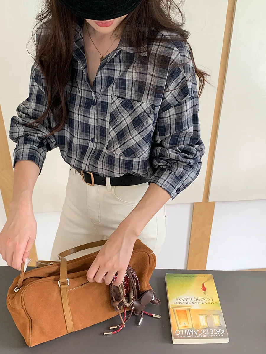 قميص غير رسمي منقوش بأكمام طويلة لربيع وخريف 2025 جديد للنساء #2