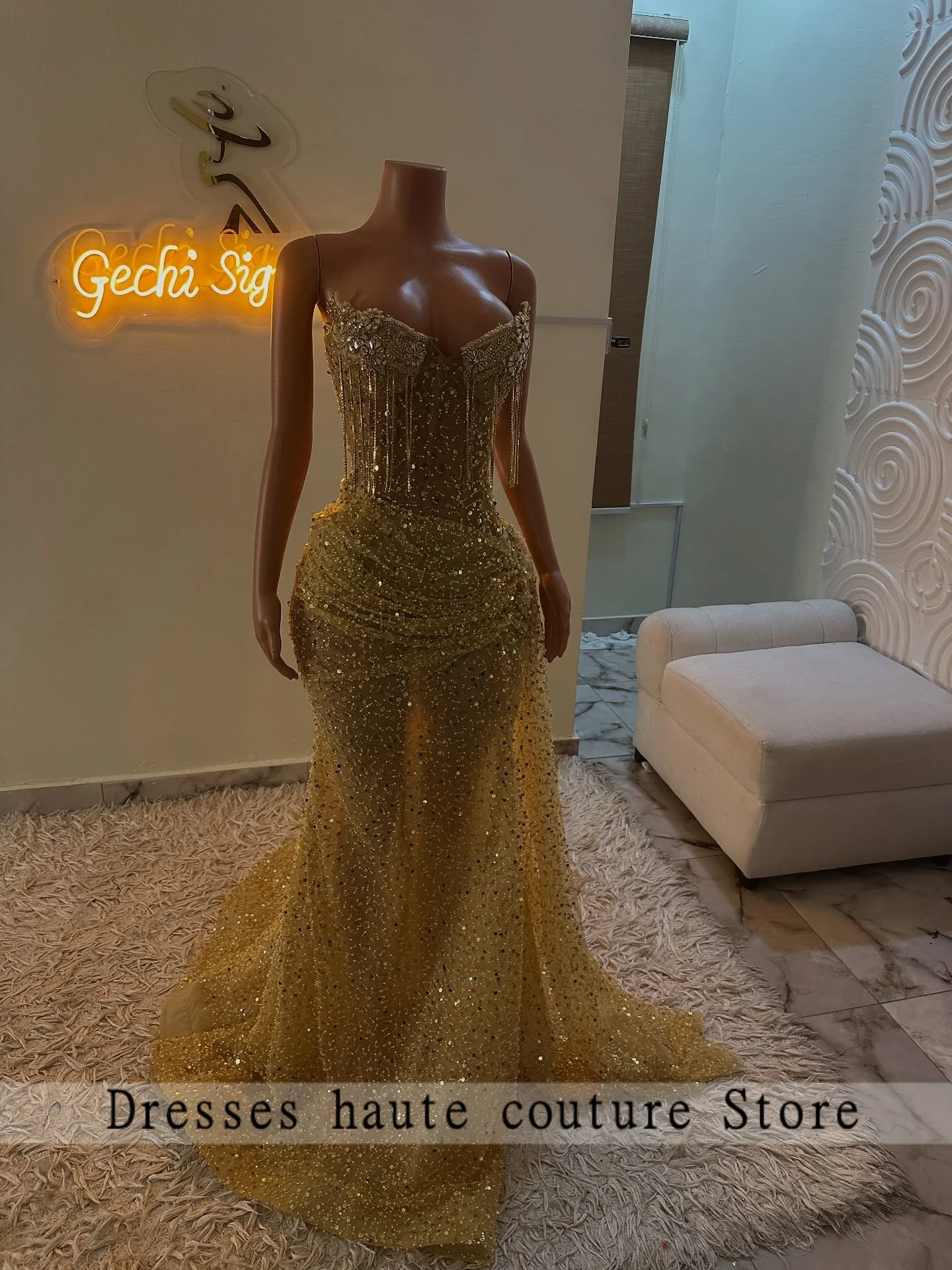 جديد لامعة الذهب الترتر حورية البحر فستان حفلة موسيقية للفتيات السود الأفريقيات 2026 شرابة رداء حفلات رسمية فساتين السهرة حسب الطلب