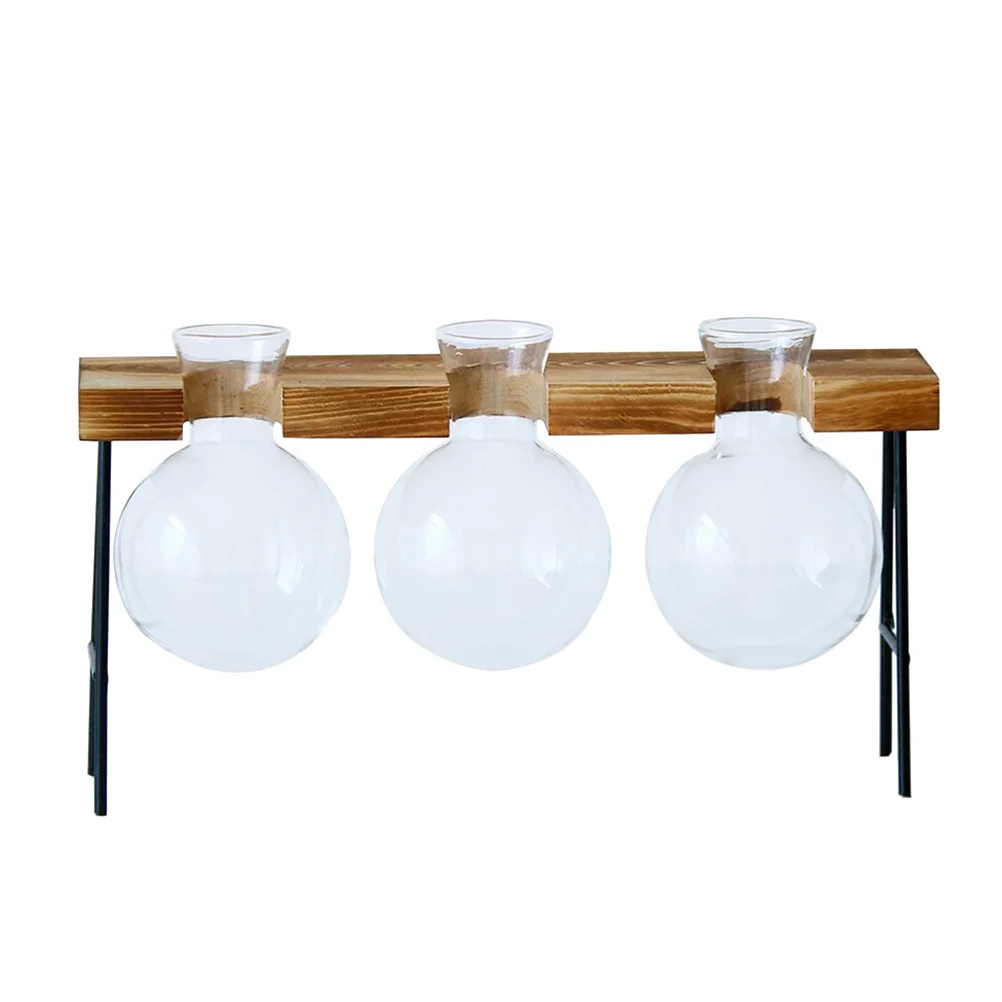 

Decoration Hydroponic Vase Flower Plant Container Glass Planter Bulb Flowerpot Wooden Frame Plants Transparent Vases