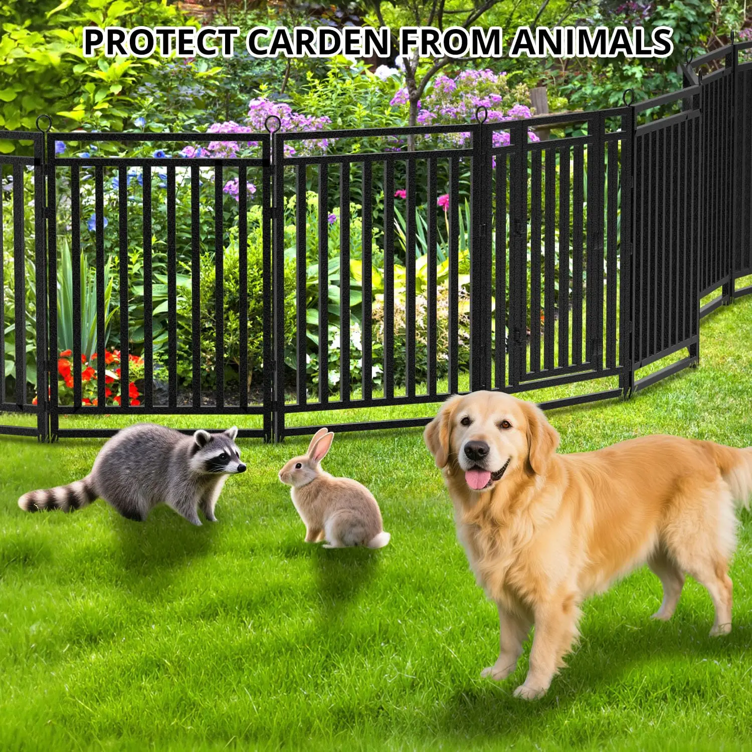 Metal Garden Fence Yard 36ft×40in 14 Panel 2 Gate Rustproof Animal Barrier Patio Flower Bed No Dig, Customized
