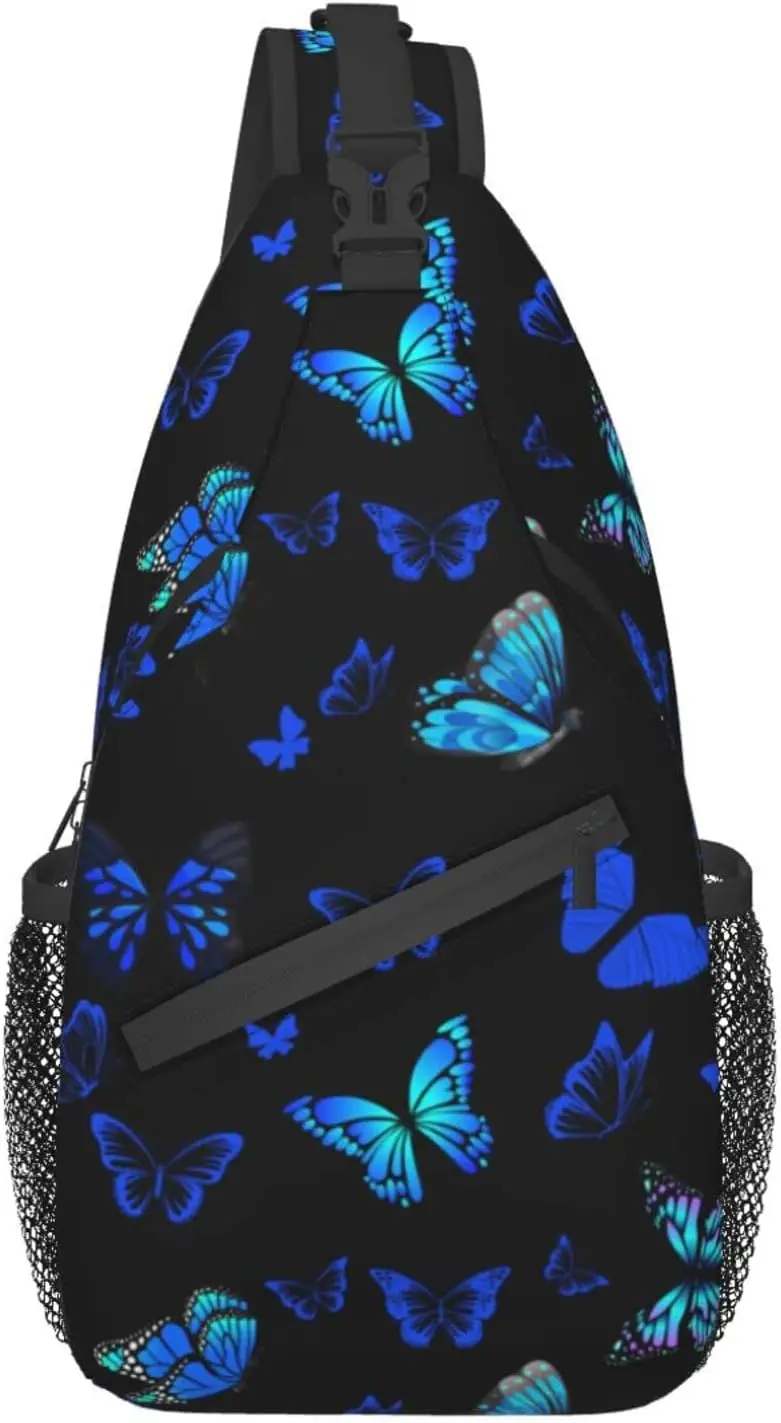 

Blue Butterfly Sling Backpack Crossbody Shoulder Bag Travel Hiking Daypack Chest Bags for Women Men Unisex Casual Polyester