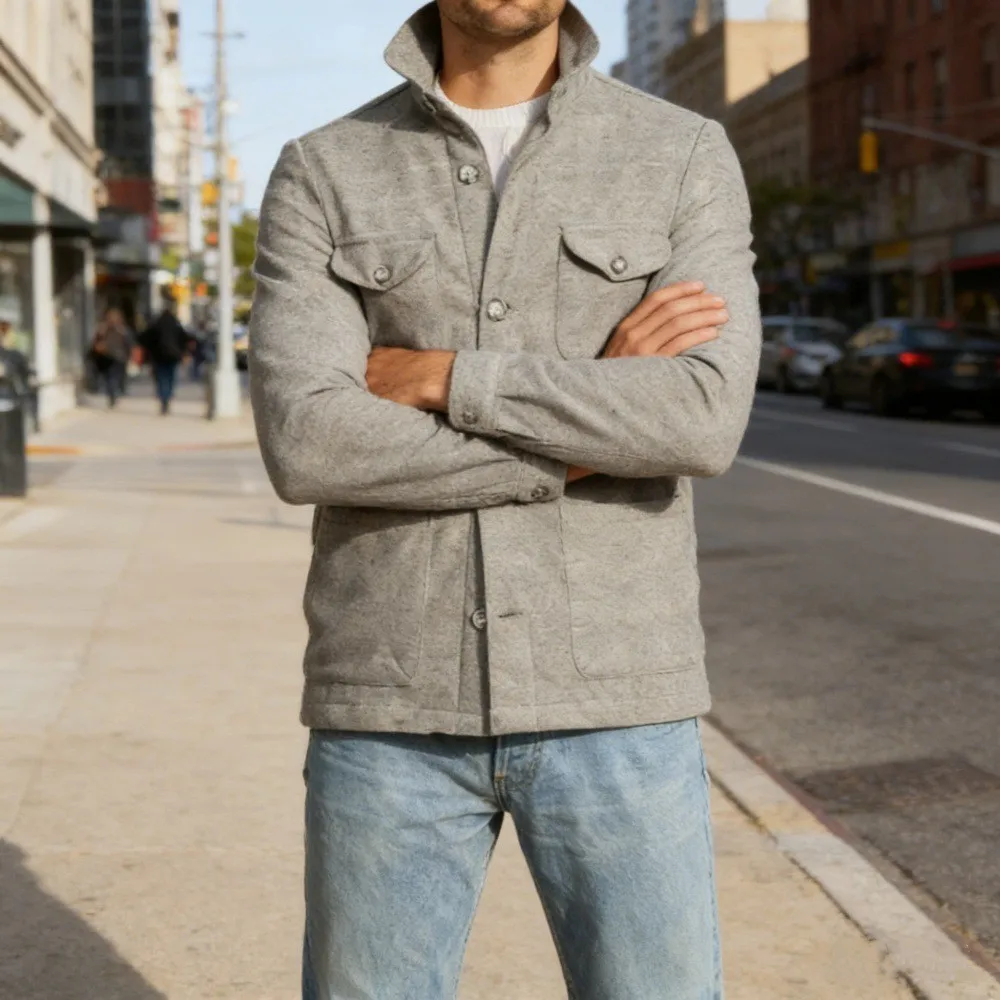 Casual Multiple Pockets Top Fitted Business Casual with Pocketed Jacket Spring Turn Down Collar Long Sleeve Autumn Men Jacket